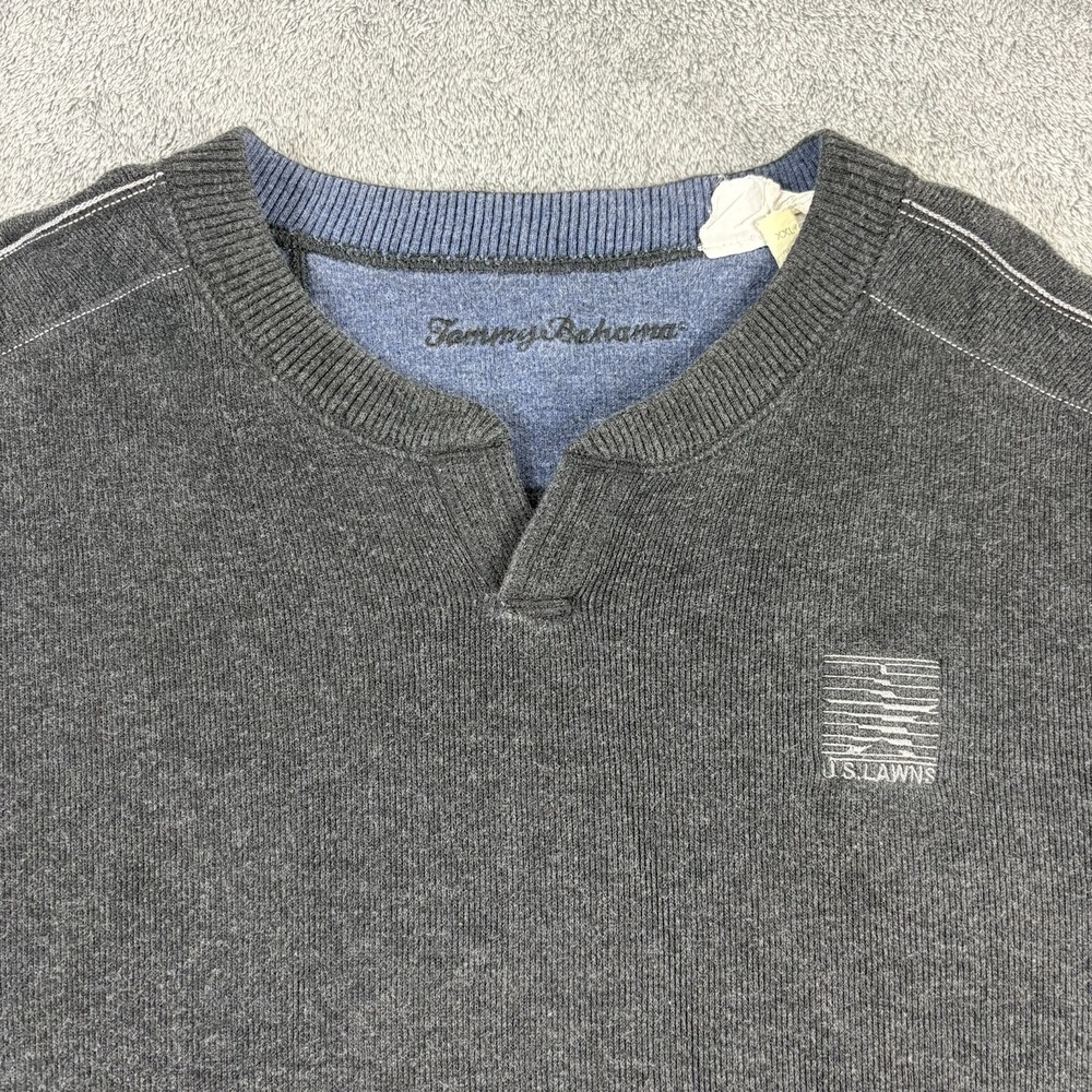 Vintage Tommy Bahama Men's V-neck Sweater XXL Gray Blue Y2K